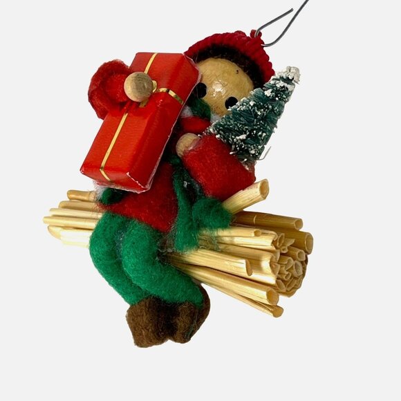 Vintage Handmade Christmas Ornament Child Holding Gift & Tree - Picture 3 of 4